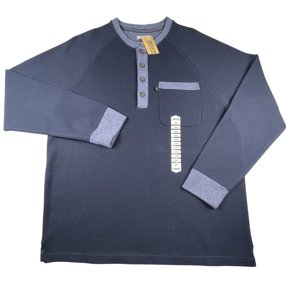 Duluth Trading Co Henley Shirt Mens Medium Blue Long Sleeve Pocket Cotton Blend